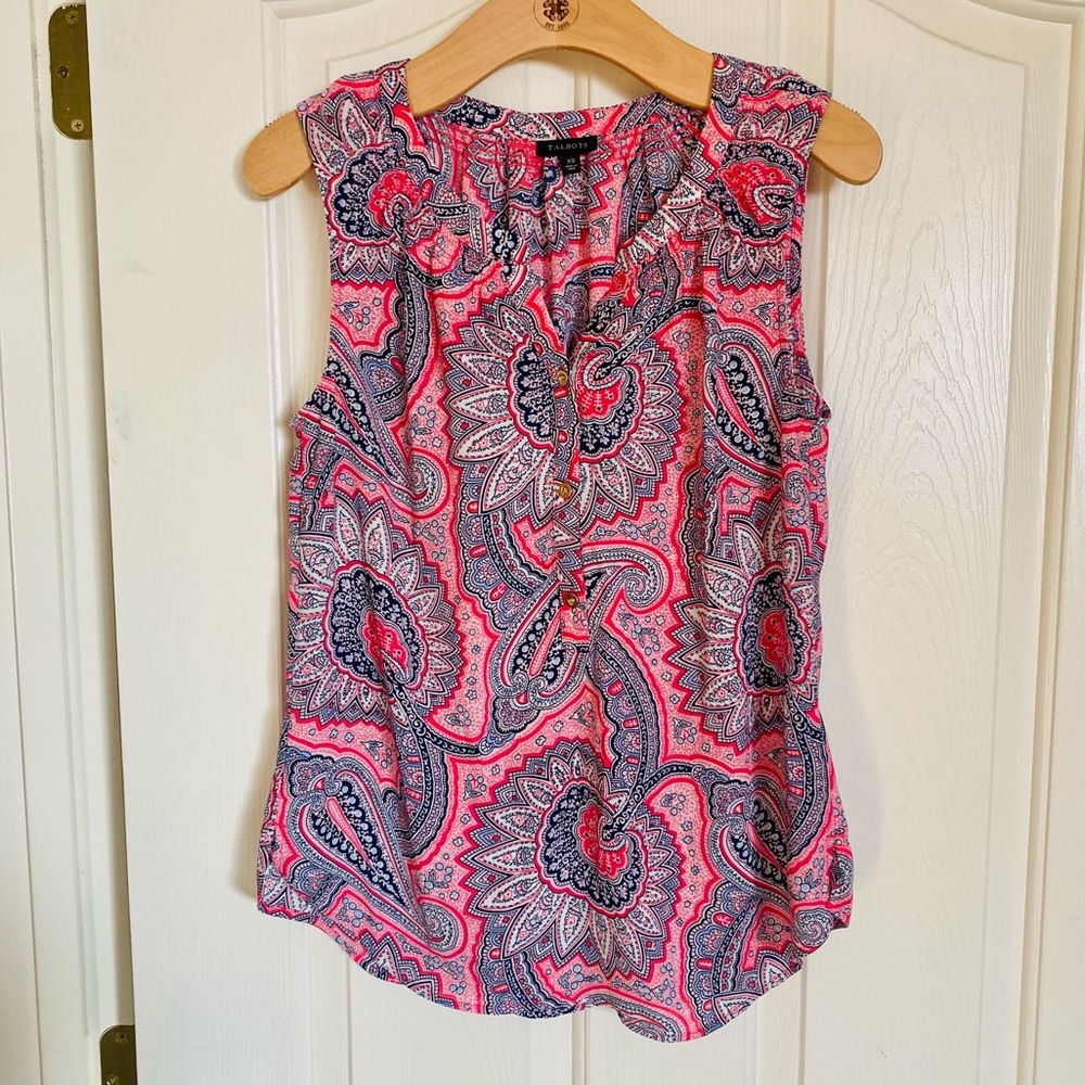 EUC Talbots Silky Polyester Paisley Print Sleeveless Blouse
